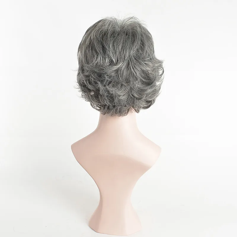 Short Curly Synthetic Wigs for Elder Women American African Afro Hair White Grey Wig Heat Resistant85068305792903