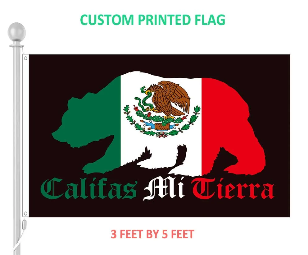 Banner de bandeira de poliéster personalizado Califas Mi Tierra Aztlan decorativo com dois ilhós, 3 x 5 pés