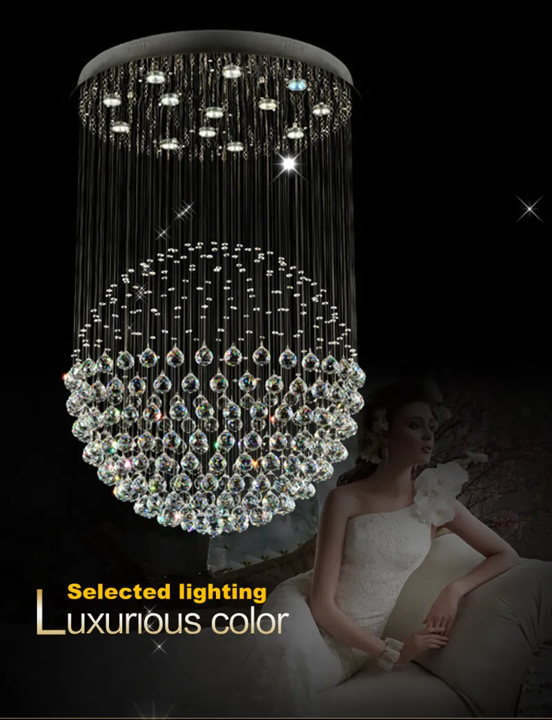 Scala moderna LED Lampadari di cristallo Lampadari di illuminazione la lobby dell'hotel Foyer a forma di palla a forma di pioggia pendenti