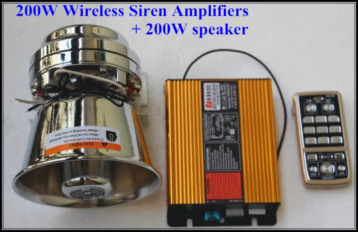 Amplificatori di allarme di avvertimento per auto con sirena elettronica della polizia DC12V 200W ad alta potenza con telecomando multifunzione wireless + 1 unità 200W spekaer