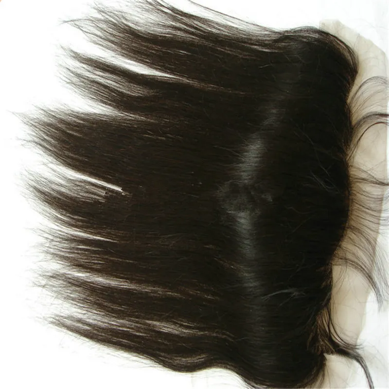 Virgem Malaio Do Cabelo Humano de Seda Reta De Seda Base de Renda Frontal Branqueada Nós Barato Base De Seda Orelha a Orelha Cheia de Renda Fechamento Frontal 13x4