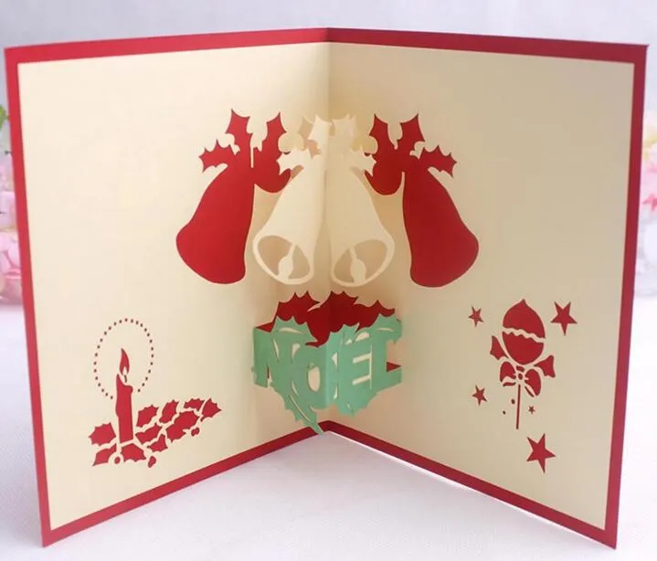 10 pz Campane Candela Fatti A Mano Kirigami Origami 3D Pop UP Biglietti di Auguri Invito Cartolina Il Compleanno Festa Di Natale Regalo