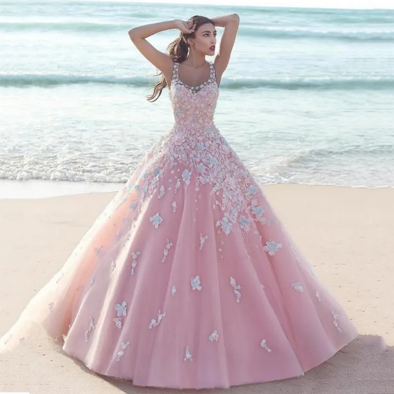 Fabuloso 2016 Blush Pink Tulle Vestidos De Novia Summer Beach