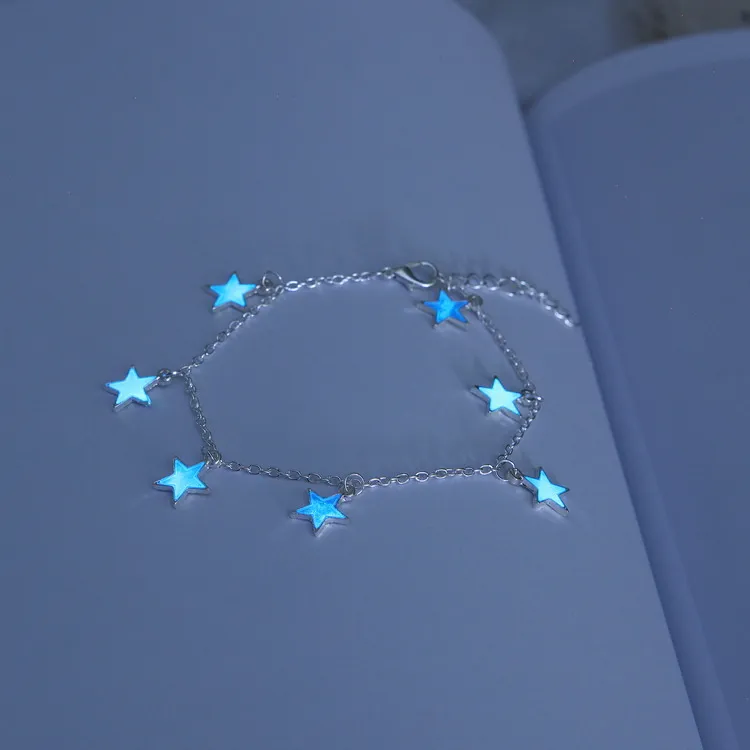 Lights ladies beach wind blue five - pointed star tassel anklet luminous stars bracelet ornaments