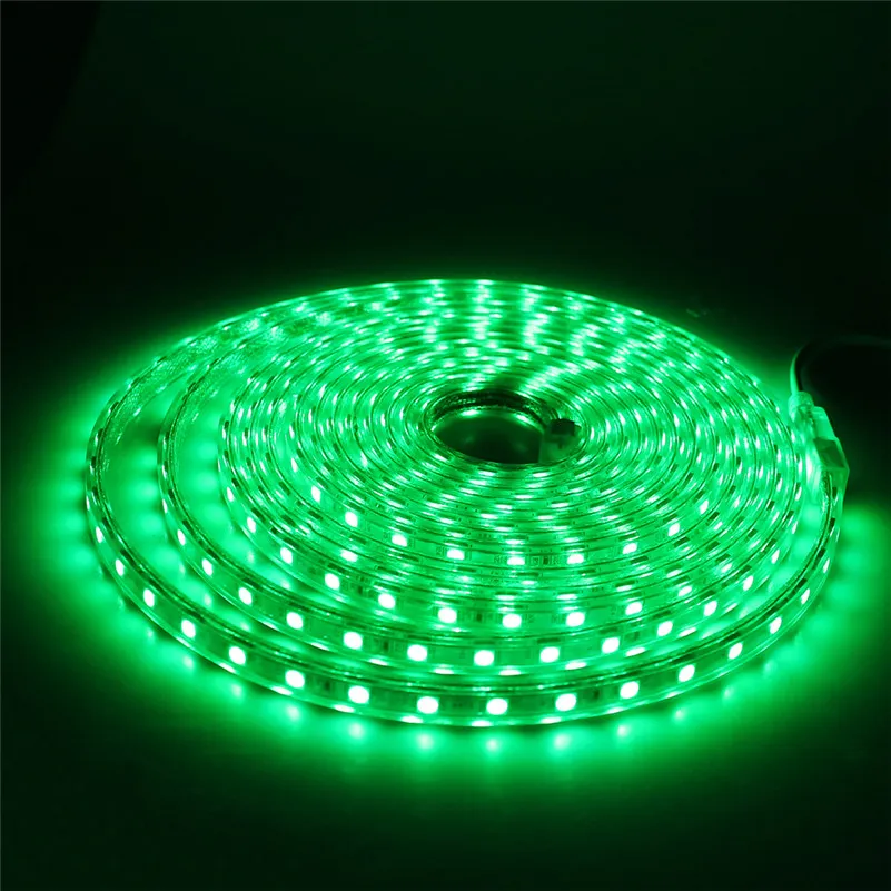 220v led flexibe 테이프 SMD5050 led 스트립 전원 EU 플러그 60 Led / M IP67 방수 야외 홈 장식 문자열 조명 무료 배송