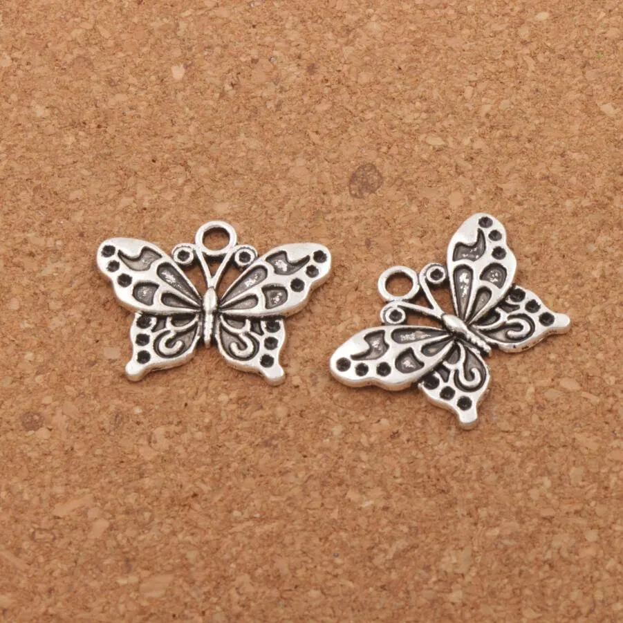 White Peacock Anartia Jatrophoe Butterfly Charm Beads 100st Lot 24 8x19 1mm Antika silverhängen smycken DIY L1128234M