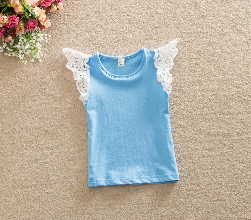 Newborn babies tank tops latest design lace sleeve baby girl's T-shirt summer girls outfits kids clothing 