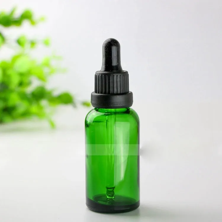 Hot Selling 30ml Glass Green Bottles with Childproof Cap Screw Caps Essential Oil Cosmetic Empty Glass Dropper Bottles 30ml In Stock