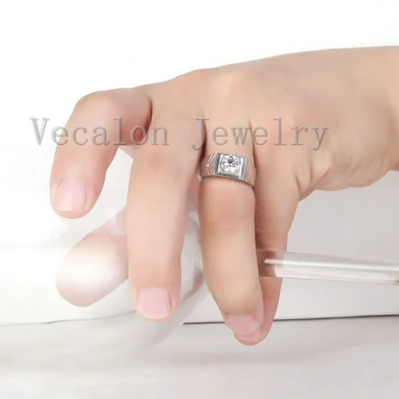 Vecalon Classic wedding Band ring for Men 1ct Cz diamond 925 Sterling Silver male Engagement Finger ring fashion Jewelry