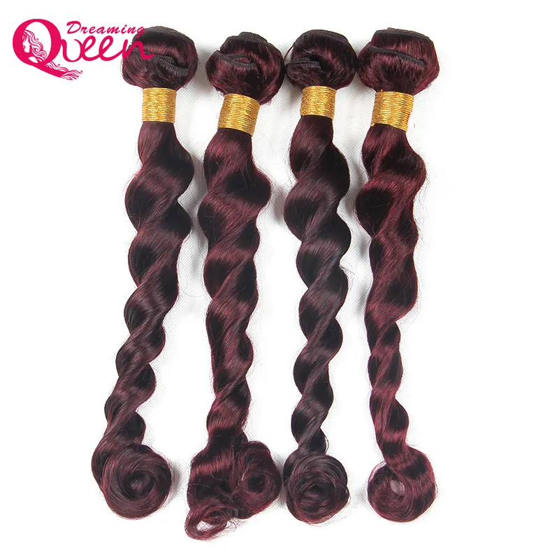 99J Burgundy Brazilian Loose Wave Human Hair Weave 3 Bundles Ombre Human Hair Extension Weave Dreaming Queen Virgin Hair