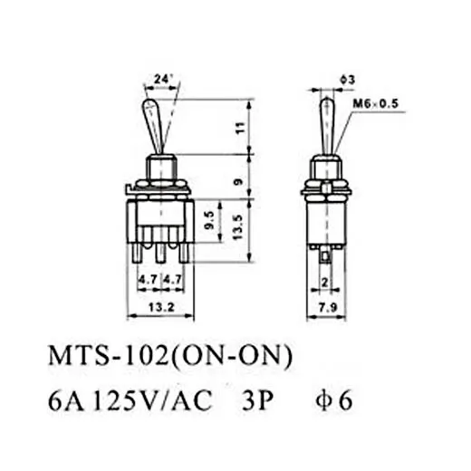 2x 3-pins mini-tuimelschakelaar SPDT ON-ON-ON-MTS-102 MINIATURE TOELGLE SCHAKELAAR B00275