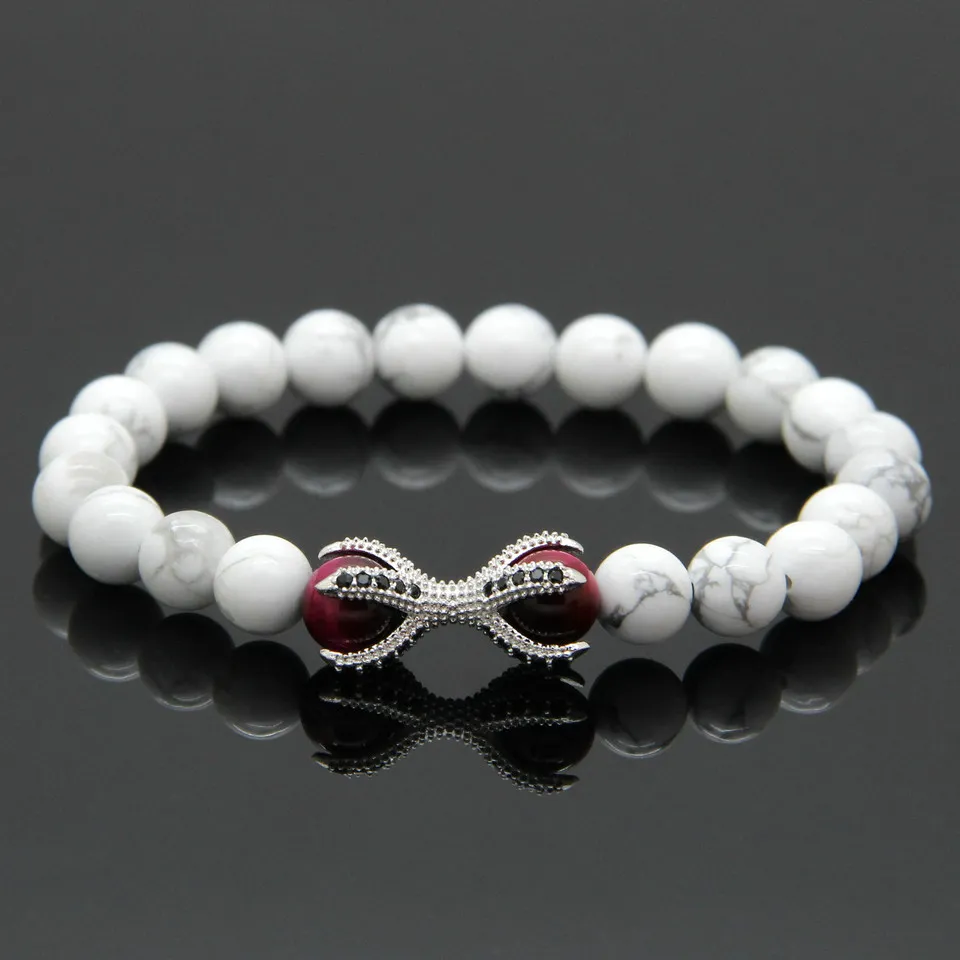 Pedra Natural Com Contas de Olho de Tigre Rosa Micro Inlay Preto CZ Beads Eagle Claw Frisado Pulseiras