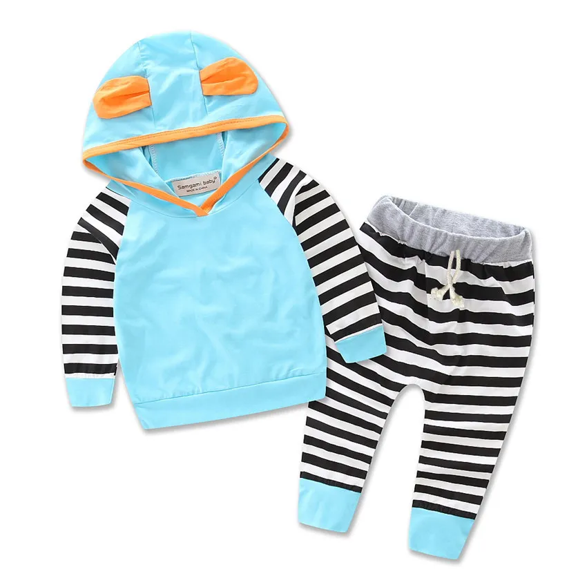 Hot Style Autumn Romper Infant Clothes For Baby striped Jumpsuit set Toddler Casual 3D hooded clothes suit