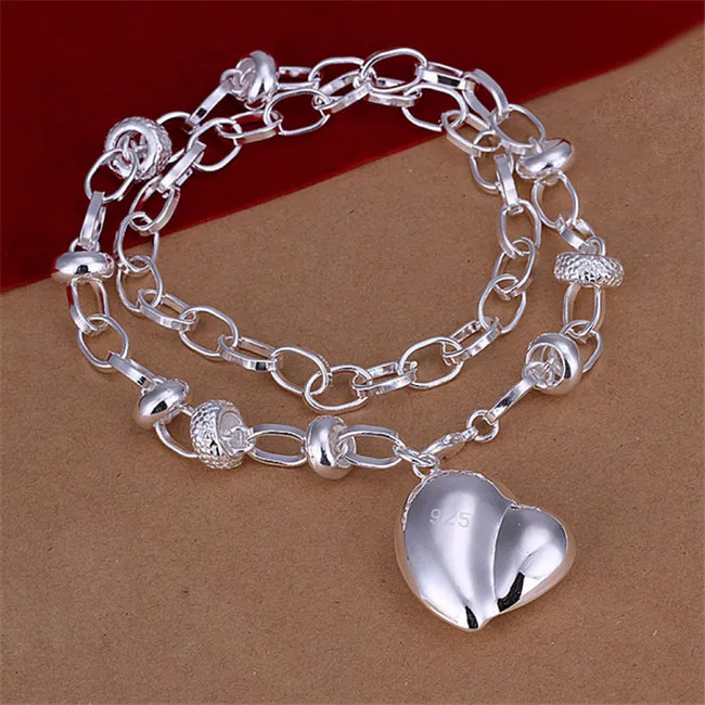 kvinnors sterling silverpläterade smycken set med hjärthänge högklass 925 silverplatta nacke armband set dmss014 kan mi283h
