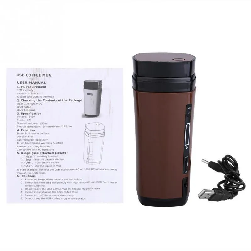 USB Coffee Cup Rechargeable Powered Coffee Mug Warmer Automatic Stirring Brown From