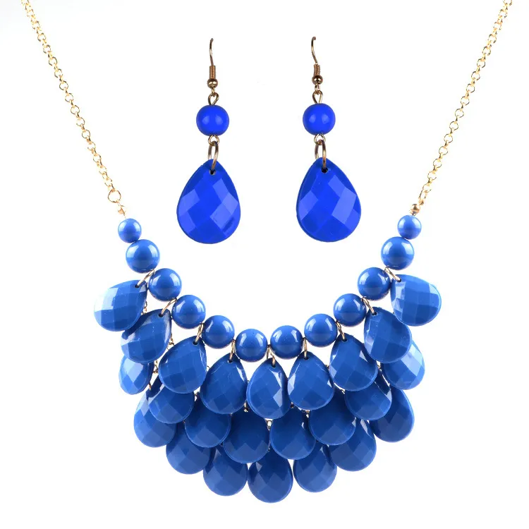 Fashion Floating Bubble Necklace Earrings Set Teardrop Bib Collar Statement Jewelry for Women For Gifts HJ110