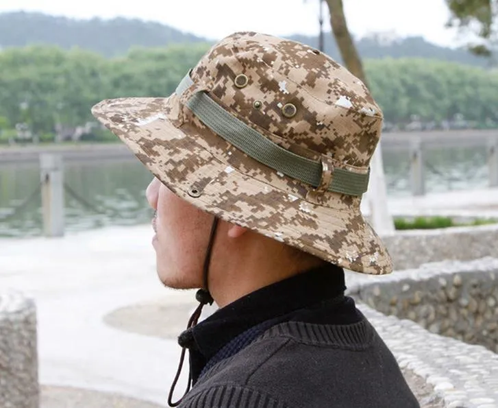 Canvas Camouflage wide-brimmed hat outdoor fisherman Bucket Hats Camo Wide Brim Sun Fishing cap Camping Hunting CS Tactical Gear xmas gift