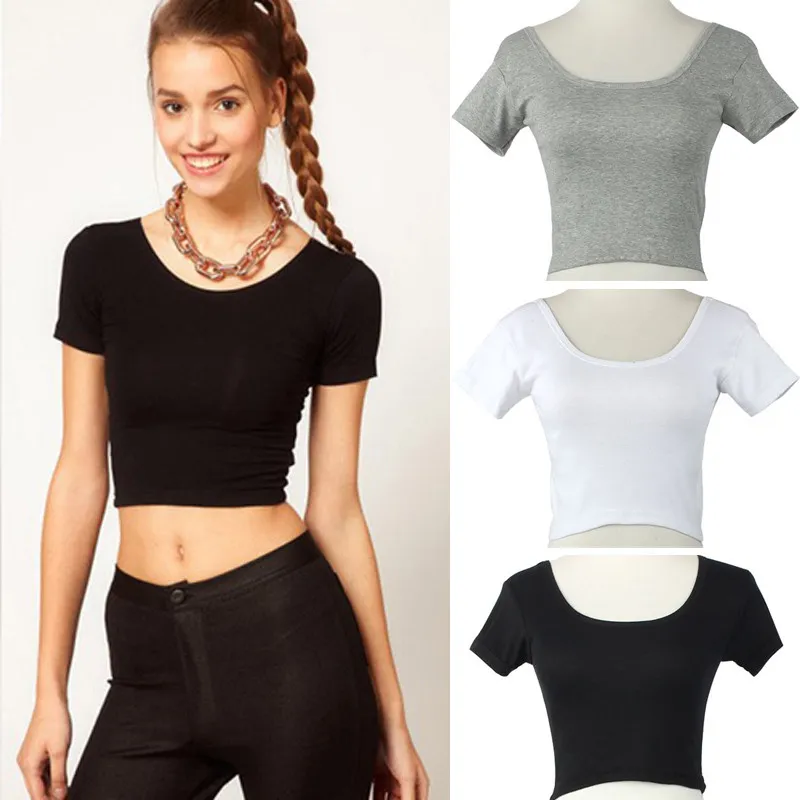 Wholesale Korean female T shirt crop top Women T shirts Shirt Summer Short Sleeves Sexy Basic Tees Tops Femininas Clothing