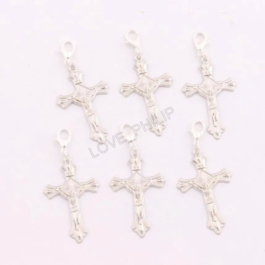 Nr Sun Jezus Crucifix Cross Zapięcie Europejski Lobster Wyzwalacz Charm Koraliki C432 100 sztuk / partia 24x53mm tybetański srebrny / brązowy klips