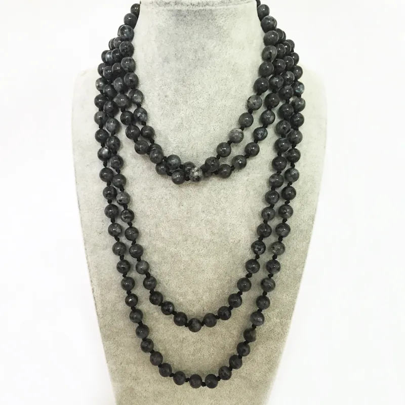 Boho Chic: 72 Inch Long Lattvikite Stone Knotted Necklace For Women ...