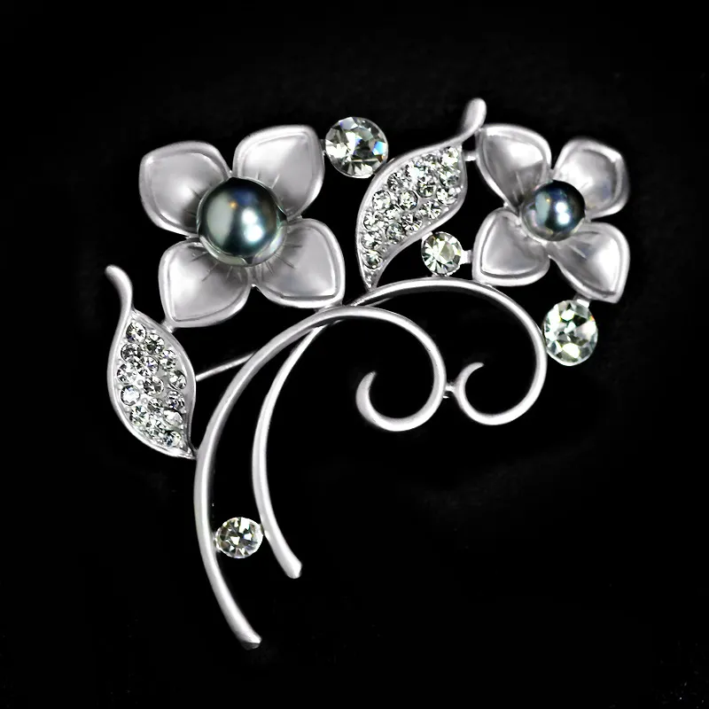 Flower Pearl Rhinestone Brooch Pin Silver Gold-plate Alloy Faux Diamente Broach for bridal wedding costume party dress ladies Pin gift 2016