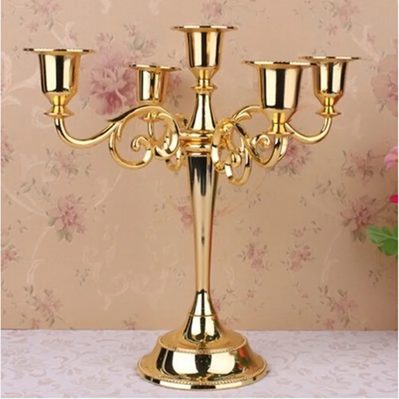 Golden Metal Candle Holder 5Arms Candle Stand 27 cm Tall Wedding Event Candelabra Candle Stick2785519