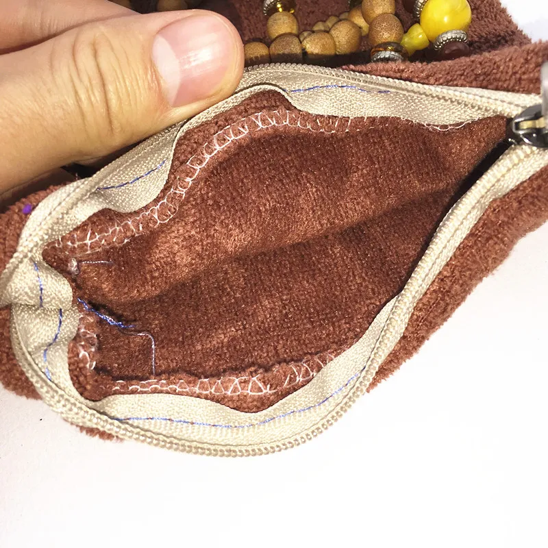 Professionell Plain Color Zipper Handduk Väska Smycken Förvaringsväska Med Handled Rope Purse Män Buddha Bead Armband Halsband Förpackning Påse