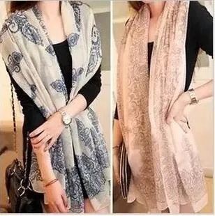 새로운 빈티지 실크 스카프 파란색과 흰색 도자기 롱 스카프 쉬폰 Shawls 섹시한 인쇄 여자의 크리스마스 선물 여러 가지 빛깔의 / 