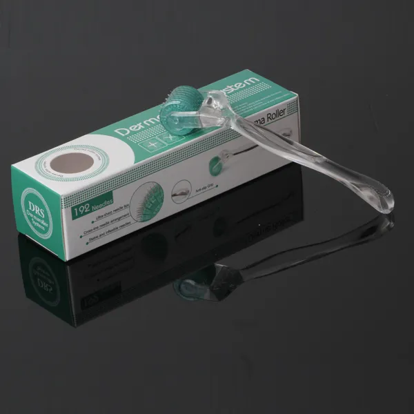 192 aiguilles Derma Roller Micro Dermaroller Microneedle Roller Poignée transparente et tête de rouleau verte pour le traitement anti-vieillissement de la perte de cheveux