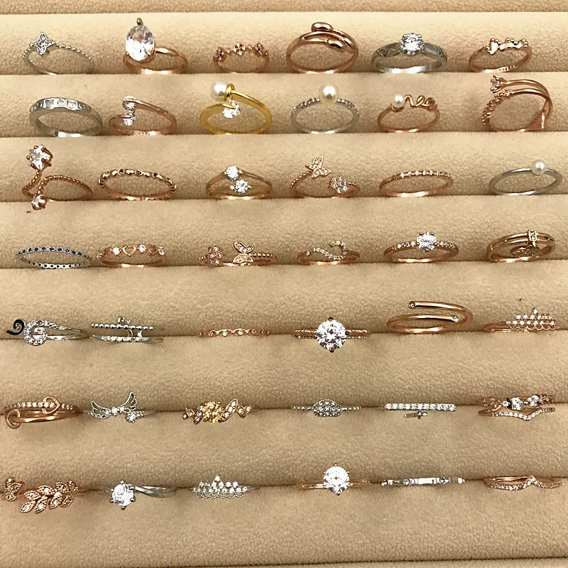 40 % Rabatt auf Roségold-Ring, neuer koreanischer Schwanzring, Großhandelsqualität, Silber, Hochzeit, Liebe, niedliche Blume, Perle, Krone, Blatt, Kristall, Strass, Bandring