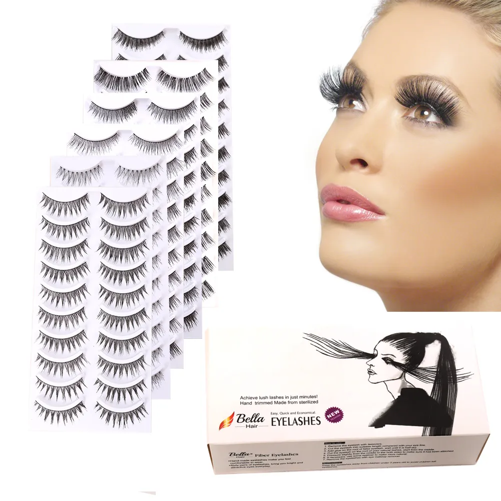 60 paires de faux cils naturels pack avec pince à épiler bande de cils ultra-mince bande supérieure réutilisable ensemble de faux cils parfait pour toutes les formes d'yeux par bella hair