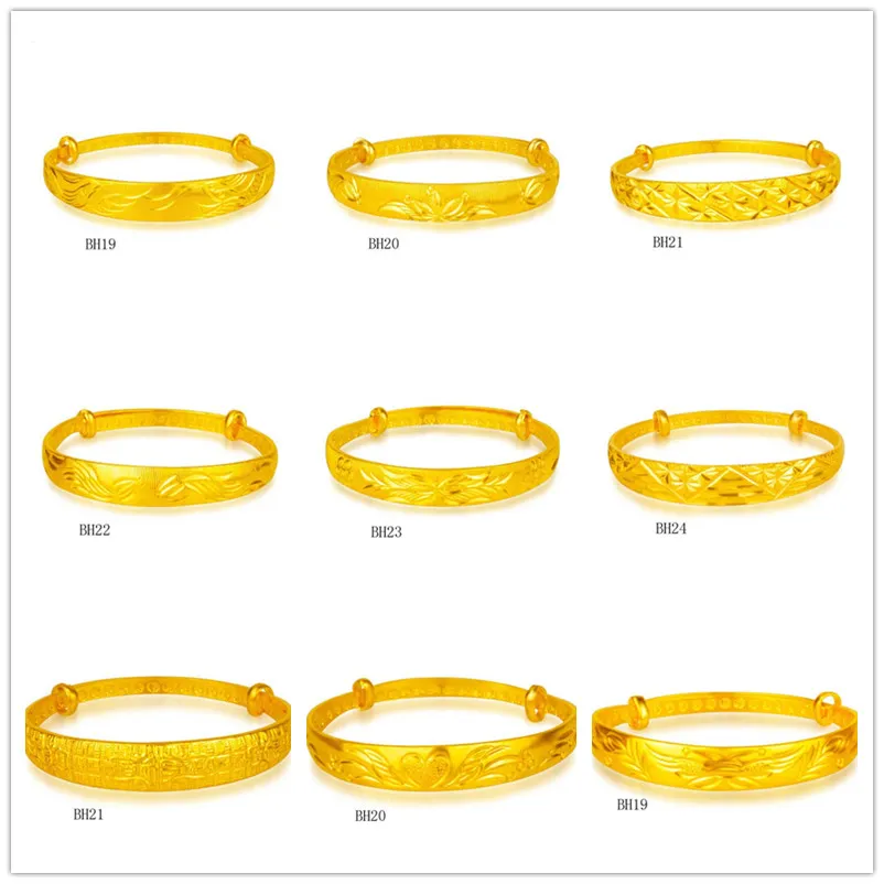 Dragon and Phoenix Lotus Twill yellow gold plated bangle 8 pieces mixed style GTKBH3,Brand new high grade fashion women's 24k gold bracelet