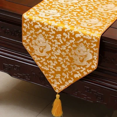 Allonger le chemin de Table de Dragon ethnique chinois de luxe en brocart de soie de haute qualité, nappe de Table basse, coussinets de protection de Table de salle à manger 230x33 cm