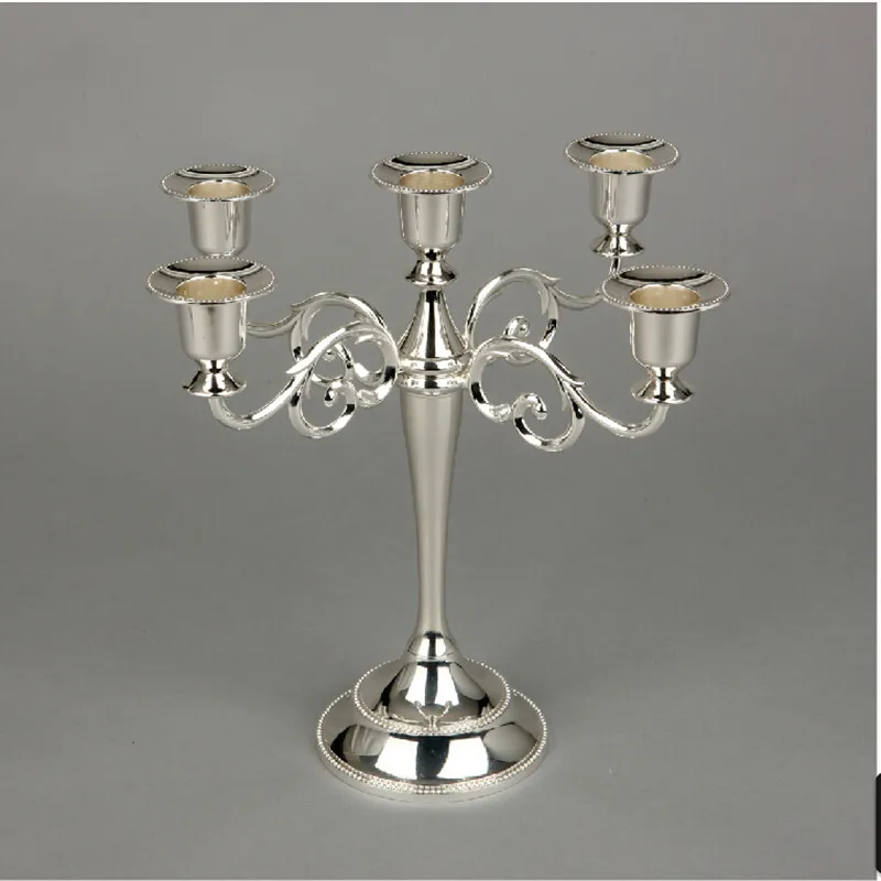 Silver metal candle holder 5-arms candle stand 27cm tall wedding event candelabra candle stick