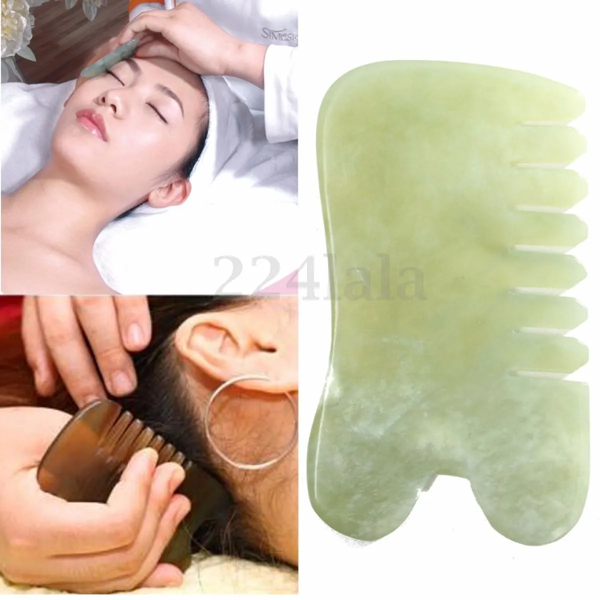 Pierre de jade naturelle Guasha Gua Sha Board Peigne Massage Beauté saine VENDU À CHAUD # R571