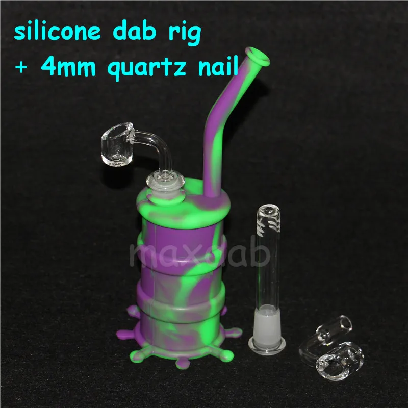 Partihandel Hookahs Silikon Bongs med glas Downstems kiselvattenrör DAB Rig 14 mm Joint All Clear 4mm Tjocklek 14mm Man Quartz Nails