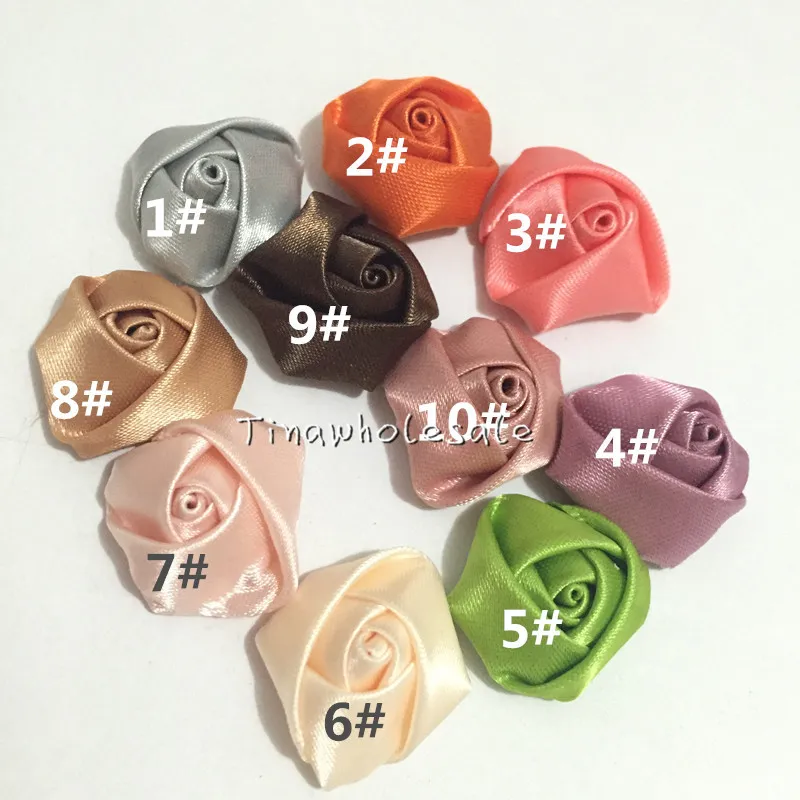 hot selling 1" Rose Satin Fabric Artificial Garment decoration Ribbon bouquet Polyester Flower