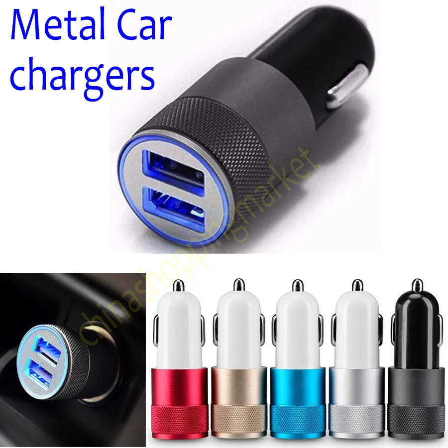 TOP Metal Dual 2 USB Port Chargeur voiture Universal 12 Volt 1 ~ 2 Amp pour Apple iPhone Samsung Galaxy Motorola Droid Nokia Htc