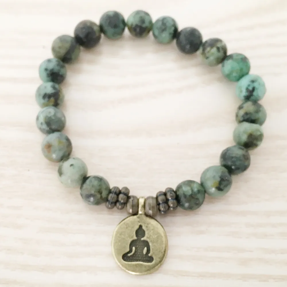 SN1109 Natuurlijke Afrikaanse Turquoise Mannen Bracelet Ohm Lotus Buddha Charm Armband Hoge kwaliteit Sieraden Groothandel Gratis Verzending