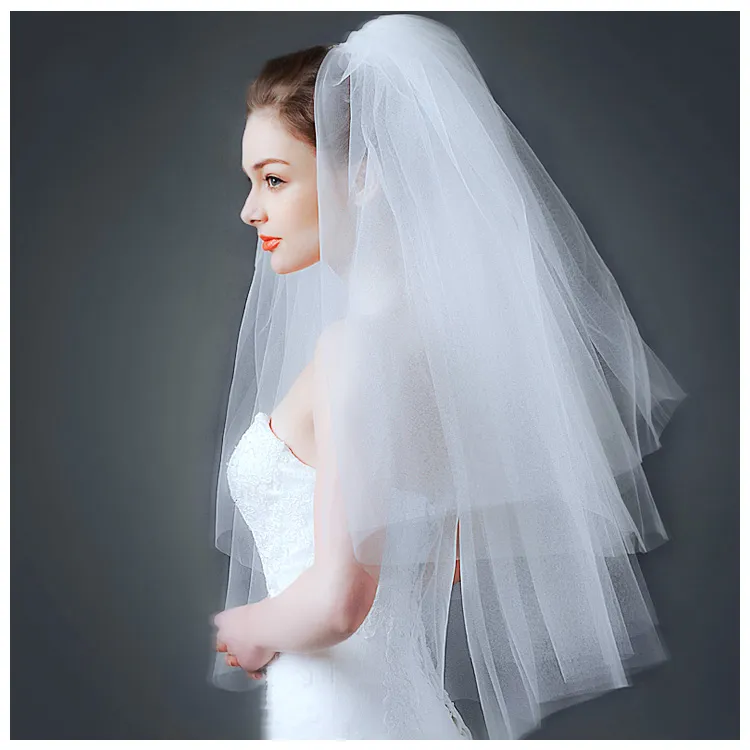 Double Layers Hand Length Veils Custom Made Top Quality Romantic Wedding Veils Simple Ruched Bridal Hair Accessories Veil 