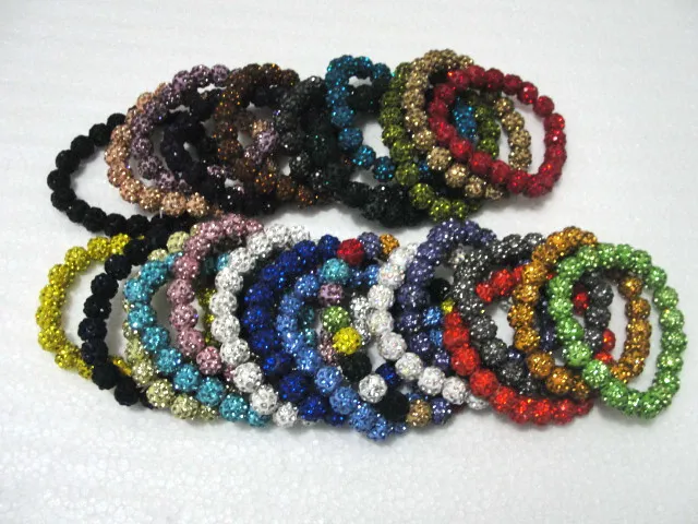 26 colori scelti Crystal 20 Beads Bracciali Disco Ball Bracciali elasticizzati lucidi Braccialetti con ciondoli fatti a mano 40 pezzi