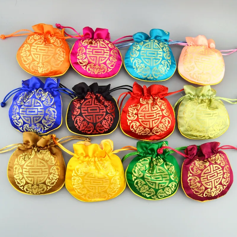 Chinesische freudige Muster-kleine Geschenk-Beutel für Silk Brocade Drawstring-Schmuck-Beutel-Hochzeitsfest-Bevorzugungs-Süßigkeitstasche-Münzen-Geldbeutel-Tasche / 