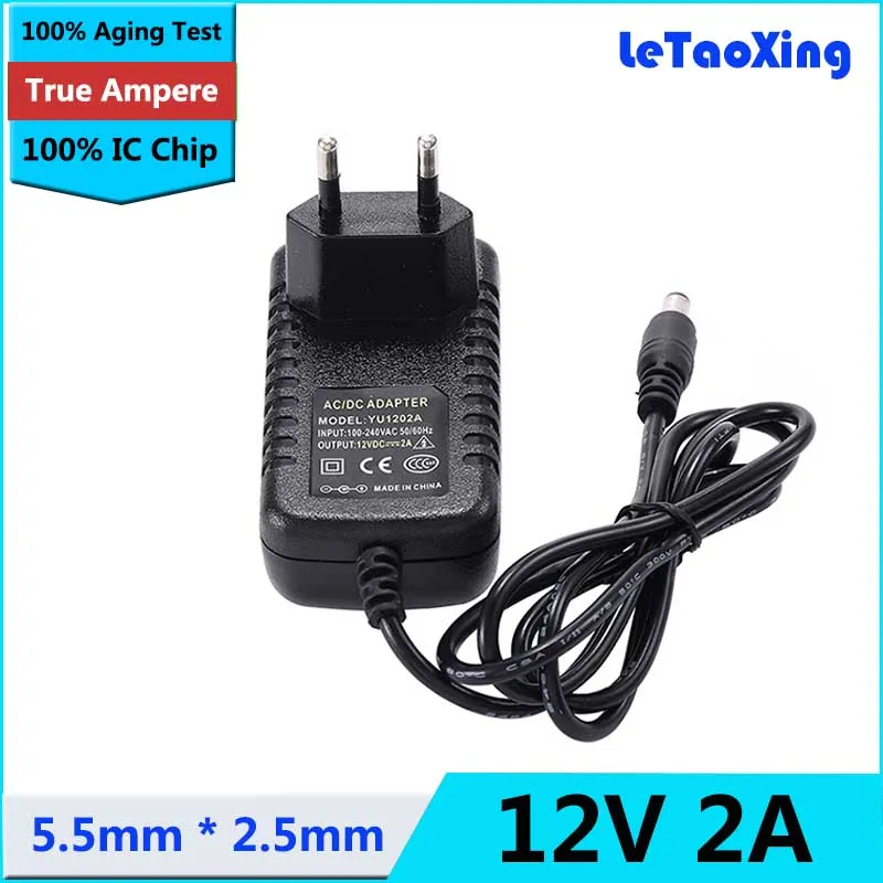 50 sztuk z chipem IC AC 100-240 V do DC 12 V 2A Zasilacz Transformator Adapter 5.5mm x 2.1-2.5mm DHL Darmowa wysyłka