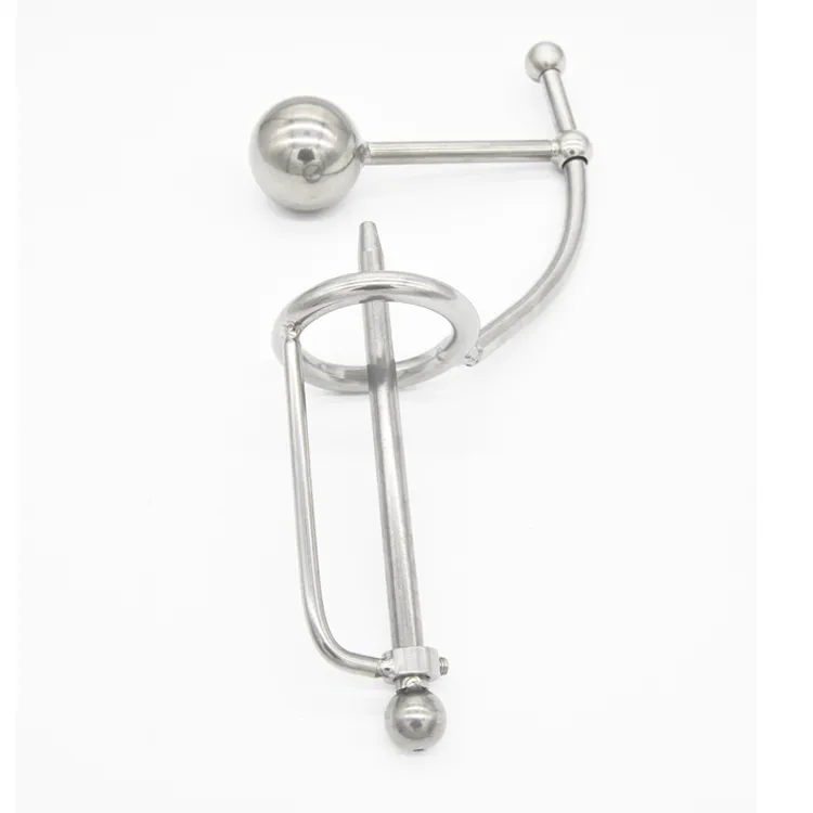 New Male Stainless Steel adjustable Anal plug Butt beadscatheter with cock penis ring cage Chastity belt Device BDSM Sex toys A056318933