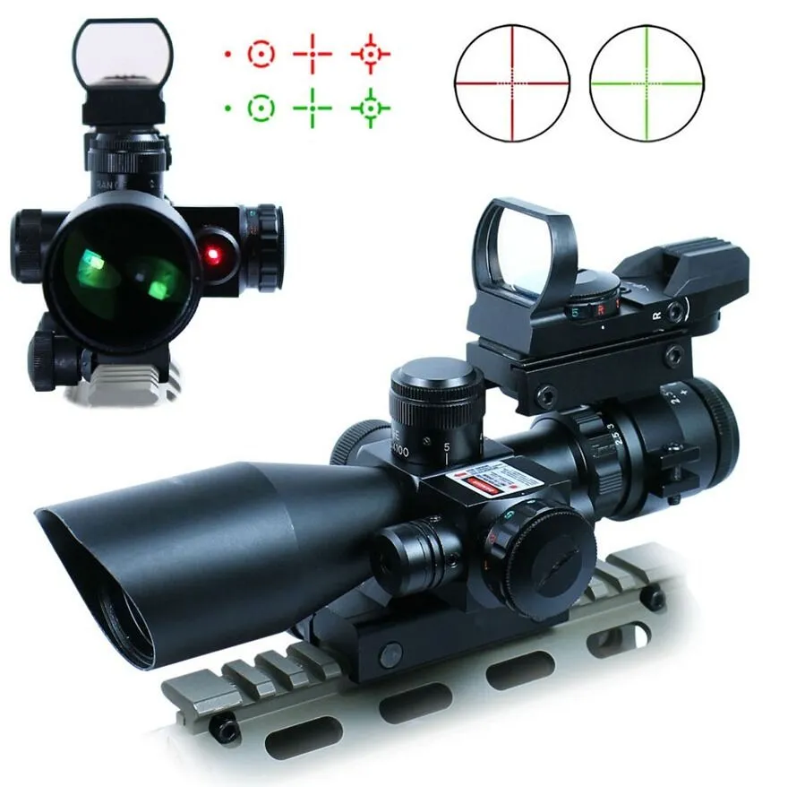 New Tactical 2.5-10X40 Rifle Scope w/Red Laser & Holographic Green Red Dot Sight