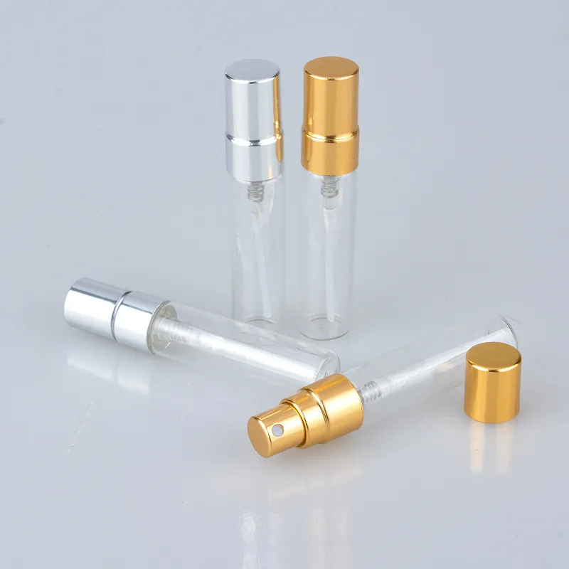 5 ml 10 ml Şeffaf Cam Sprey Şişesi Boş Temizle Doldurulabilir Parfüm Atomizer Altın Gümüş Kap ile Taşınabilir Örnek Cam Vials B706