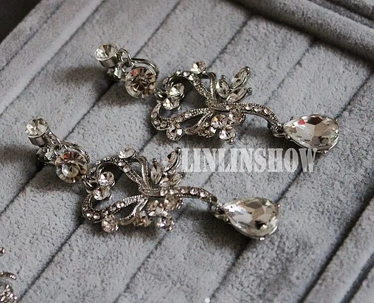 Romantique brillant perlé strass mariée diadème collier boucle d'oreille ensembles de bijoux perles accessoires de mariage pour la soirée de mariage LY057