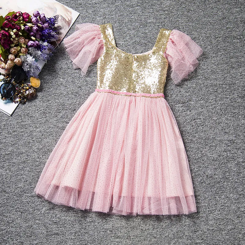 2 to 6 years Girls summer baby children sequined dresses, retail kids boutique tulle clothing, R1ES505DS-60