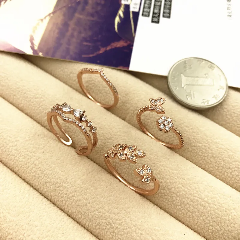 40% Off Rose Gold Pierścionek Nowy Koreański Ogon Ring Wholesales Quality Silver Wedding Love Cute Flower Pearl Crown Leaf Crystal Rhinestone Band Ring