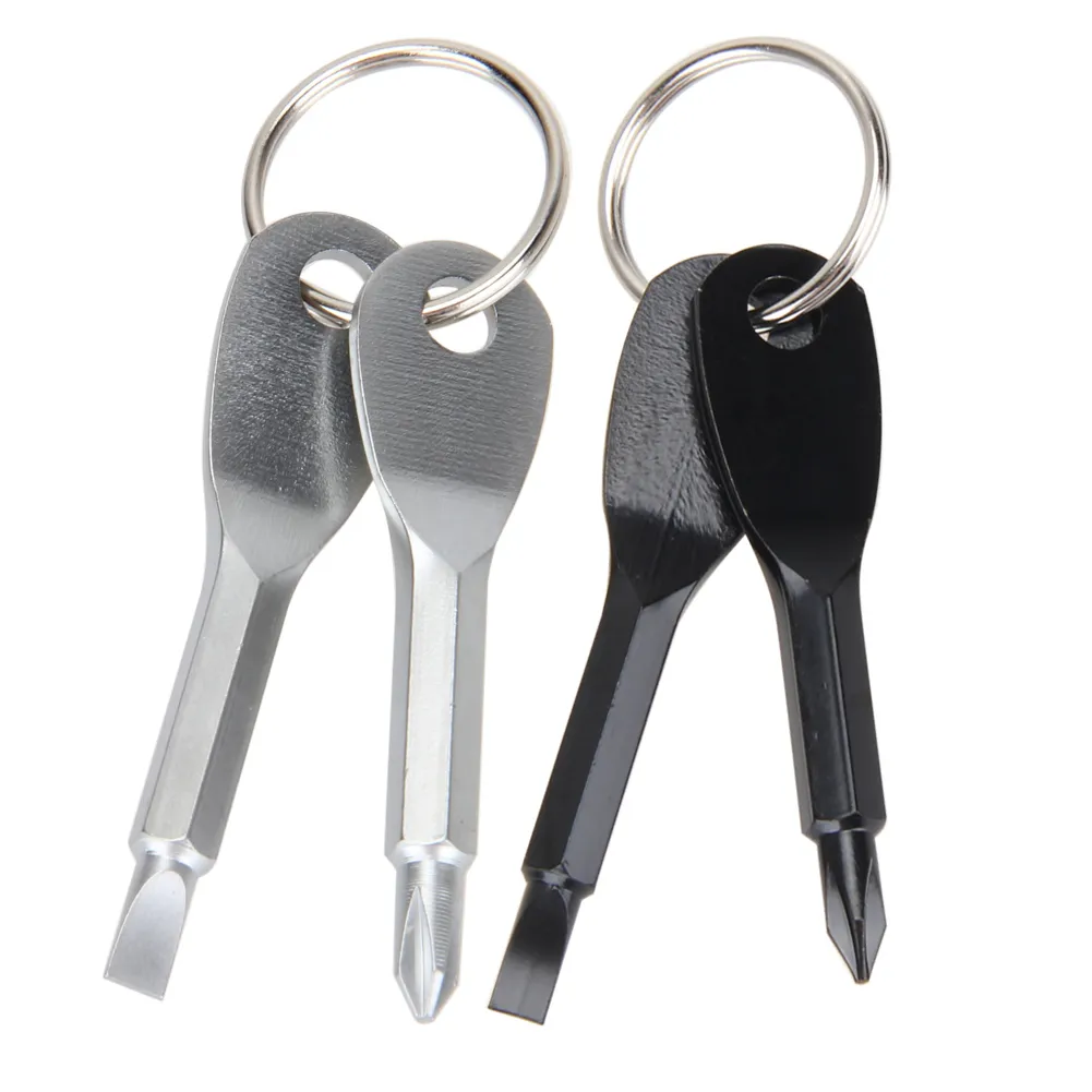 2Pcs Perfect Multitools Key Ring Screwdriver EDC Set Outdoor Portable Mini Pocket Tool Set with Key Chain Sliver Black